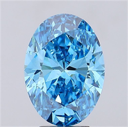 Picture of Lab Grown Diamond 5.03 Carats, Oval with  Cut, Fancy Vivid Blue Color, VS2 Clarity and Certified by IGI