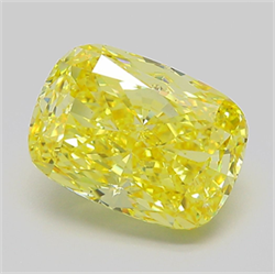 Picture of Lab Grown Diamond 5.05 Carats, CUSHION MODIFIED with  Cut, Fancy Vivid Yellow Color, VS1 Clarity and Certified by IGI