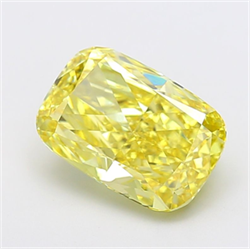 Picture of Lab Grown Diamond 4.83 Carats, CUSHION MODIFIED with  Cut, Fancy Vivid Yellow Color, VVS2 Clarity and Certified by IGI