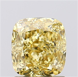 Picture of Lab Grown Diamond 1.52 Carats, CUSHION MODIFIED with  Cut, Fancy Intense Yellow Color, VS2 Clarity and Certified by IGI