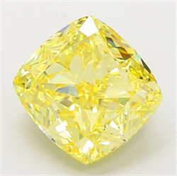 Picture of Lab Grown Diamond 4.03 Carats, CUSHION MODIFIED with  Cut, Fancy Vivid Yellow Color, VS2 Clarity and Certified by IGI