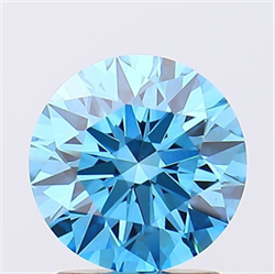 Picture of Lab Grown Diamond 1.85 Carats, Round with Ideal Cut, Fancy Vivid Blue Color, VS1 Clarity and Certified by IGI