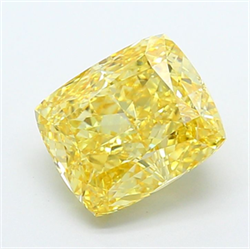 Picture of Lab Grown Diamond 3.77 Carats, CUSHION MODIFIED with  Cut, Fancy Intense Yellow Color, VVS2 Clarity and Certified by IGI