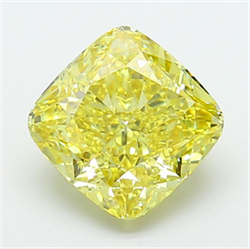 Picture of Lab Grown Diamond 4.05 Carats, CUSHION MODIFIED with  Cut, Fancy Intense Yellow Color, VVS2 Clarity and Certified by IGI