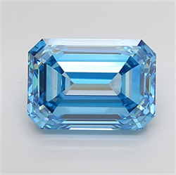 Picture of Lab Grown Diamond 5.04 Carats, Emerald with  Cut, Fancy Vivid Blue Color, VVS2 Clarity and Certified by IGI