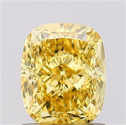 Picture of Lab Grown Diamond 1.23 Carats, CUSHION MODIFIED with  Cut, Fancy Vivid Yellow Color, VS2 Clarity and Certified by IGI