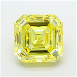 Picture of Lab Grown Diamond 7.09 Carats, Asscher with  Cut, Fancy Vivid Yellow Color, VS2 Clarity and Certified by IGI
