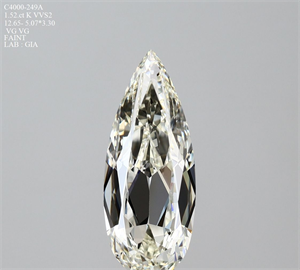 Picture of Natural Diamond 1.52 Carats, Pear with  Cut, K Color, VVS2 Clarity and Certified by GIA