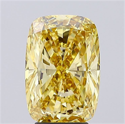 Picture of Lab Grown Diamond 4.03 Carats, CUSHION MODIFIED with  Cut, Fancy Intense Yellow Color, VVS2 Clarity and Certified by IGI