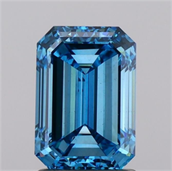 Picture of Lab Grown Diamond 2.00 Carats, Emerald with  Cut, Fancy Vivid Blue Color, VS2 Clarity and Certified by IGI