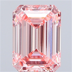 Picture of Lab Grown Diamond 4.09 Carats, Emerald with  Cut, Fancy Vivid Pink Color, VS1 Clarity and Certified by IGI
