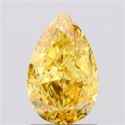 Picture of Lab Grown Diamond 1.28 Carats, Pear with  Cut, Fancy Vivid Yellow Color, VS2 Clarity and Certified by IGI