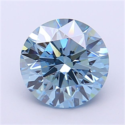 Picture of Lab Grown Diamond 1.72 Carats, Round with Ideal Cut, Fancy Vivid Blue Color, VVS2 Clarity and Certified by IGI