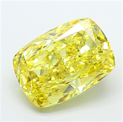 Picture of Lab Grown Diamond 6.02 Carats, CUSHION MODIFIED with  Cut, Fancy Vivid Yellow Color, VS2 Clarity and Certified by IGI