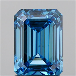 Picture of Lab Grown Diamond 1.53 Carats, Emerald with  Cut, Fancy Vivid Blue Color, VS1 Clarity and Certified by IGI