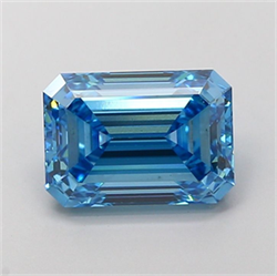 Picture of Lab Grown Diamond 3.20 Carats, Emerald with  Cut, Fancy Vivid Blue Color, VS1 Clarity and Certified by IGI