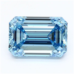 Picture of Lab Grown Diamond 1.94 Carats, Emerald with  Cut, Fancy Vivid Blue Color, VS2 Clarity and Certified by IGI
