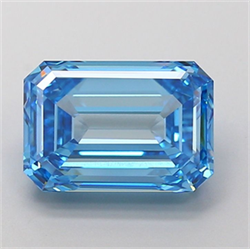 Picture of Lab Grown Diamond 3.42 Carats, Emerald with  Cut, Fancy Vivid Blue Color, VVS2 Clarity and Certified by IGI
