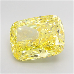 Picture of Lab Grown Diamond 7.56 Carats, CUSHION MODIFIED with  Cut, Fancy Vivid Yellow Color, VVS2 Clarity and Certified by IGI