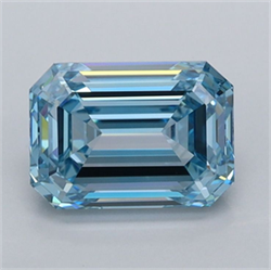 Picture of Lab Grown Diamond 1.57 Carats, Emerald with  Cut, Fancy Vivid Blue Color, VVS1 Clarity and Certified by IGI