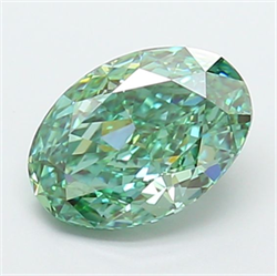 Picture of Lab Grown Diamond 1.93 Carats, Oval with  Cut, Fancy Vivid Green Color, VS1 Clarity and Certified by IGI