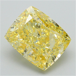 Picture of Lab Grown Diamond 4.21 Carats, CUSHION MODIFIED with  Cut, Fancy Vivid Yellow Color, VVS2 Clarity and Certified by IGI