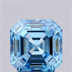 Picture of Lab Grown Diamond 1.59 Carats, Emerald with  Cut, Fancy Vivid Blue Color, VVS2 Clarity and Certified by IGI
