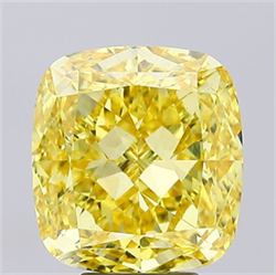 Picture of Lab Grown Diamond 6.03 Carats, CUSHION MODIFIED with  Cut, Fancy Vivid Yellow Color, VS1 Clarity and Certified by IGI
