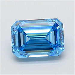 Picture of Lab Grown Diamond 2.24 Carats, Emerald with  Cut, Fancy Vivid Blue Color, VS2 Clarity and Certified by IGI