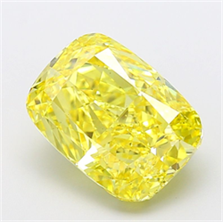 Picture of Lab Grown Diamond 7.02 Carats, CUSHION MODIFIED with  Cut, Fancy Vivid Yellow Color, VS2 Clarity and Certified by IGI