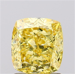 Picture of Lab Grown Diamond 1.38 Carats, CUSHION MODIFIED with  Cut, Fancy Vivid Yellow Color, VS1 Clarity and Certified by IGI