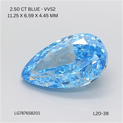 Picture of Lab Grown Diamond 2.50 Carats, Pear with  Cut, Fancy Vivid Blue Color, VVS2 Clarity and Certified by IGI