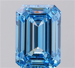 Picture of Lab Grown Diamond 5.05 Carats, Emerald with  Cut, Fancy Vivid Blue Color, VS2 Clarity and Certified by IGI