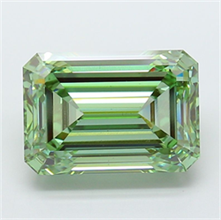 Picture of Lab Grown Diamond 10.07 Carats, Emerald with  Cut, Fancy Vivid Green Color, VS1 Clarity and Certified by IGI