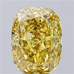 Picture of Lab Grown Diamond 6.73 Carats, CUSHION MODIFIED with  Cut, Fancy Vivid Yellow Color, VS1 Clarity and Certified by IGI