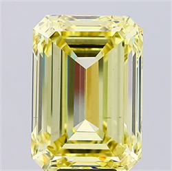 Picture of Lab Grown Diamond 12.52 Carats, Emerald with  Cut, Fancy Intense Yellow Color, VS2 Clarity and Certified by IGI