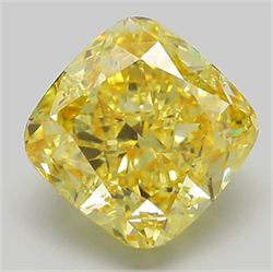 Picture of Lab Grown Diamond 5.55 Carats, CUSHION MODIFIED with  Cut, Fancy Vivid Yellow Color, VS1 Clarity and Certified by IGI