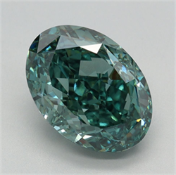 Picture of Lab Grown Diamond 3.02 Carats, Oval with  Cut, Fancy Vivid Green Color, VS1 Clarity and Certified by IGI