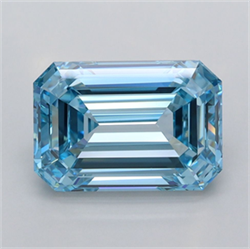 Picture of Lab Grown Diamond 3.09 Carats, Emerald with  Cut, Fancy Vivid Blue Color, VVS1 Clarity and Certified by IGI