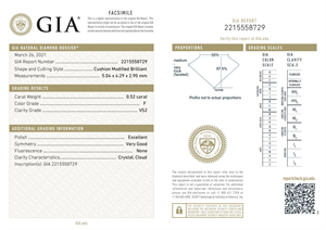 Picture of Natural Diamond 0.52 Carats, Cushion with  Cut, F Color, VS2 Clarity and Certified by GIA