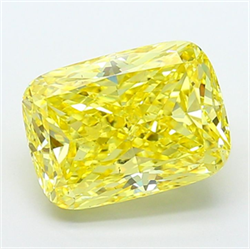 Picture of Lab Grown Diamond 5.05 Carats, CUSHION MODIFIED with  Cut, Fancy Vivid Yellow Color, VS2 Clarity and Certified by IGI