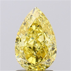 Picture of Lab Grown Diamond 1.55 Carats, Pear with  Cut, Fancy Intense Yellow Color, VVS2 Clarity and Certified by IGI
