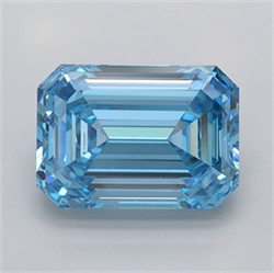 Picture of Lab Grown Diamond 1.59 Carats, Emerald with  Cut, Fancy Vivid Blue Color, VVS2 Clarity and Certified by IGI
