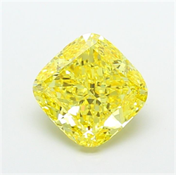 Picture of Lab Grown Diamond 4.26 Carats, CUSHION MODIFIED with  Cut, Fancy Vivid Yellow Color, VS1 Clarity and Certified by IGI