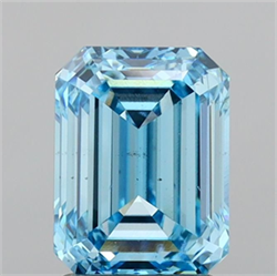 Picture of Lab Grown Diamond 2.00 Carats, Emerald with  Cut, Fancy Vivid Blue Color, VS2 Clarity and Certified by IGI