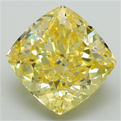 Picture of Lab Grown Diamond 6.36 Carats, CUSHION MODIFIED with  Cut, Fancy Vivid Yellow Color, VS1 Clarity and Certified by IGI
