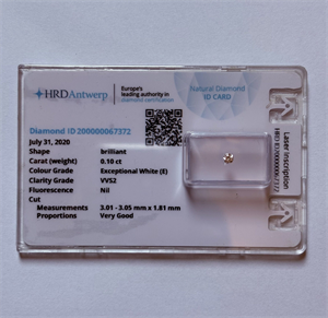 Foto Diamante Natural 0.10 quilates, Redondo , Color E, claridad VVS2 y certificado HRD de