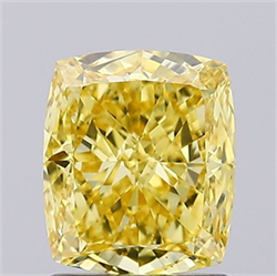 Picture of Lab Grown Diamond 1.45 Carats, CUSHION MODIFIED with  Cut, Fancy Vivid Yellow Color, VS1 Clarity and Certified by IGI