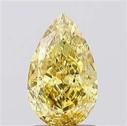 Picture of Lab Grown Diamond 1.60 Carats, Pear with  Cut, Fancy Vivid Yellow Color, VS2 Clarity and Certified by IGI