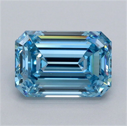 Picture of Lab Grown Diamond 1.53 Carats, Emerald with  Cut, Fancy Vivid Blue Color, VVS2 Clarity and Certified by IGI